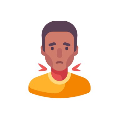 Boğaz illüstrasyonu. Afrika kökenli Amerikalı adam üşütmüş.