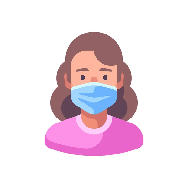 Mujer Con Máscara Quirúrgica Médica Protección Contra Virus Ilustración Plana — Vector de stock