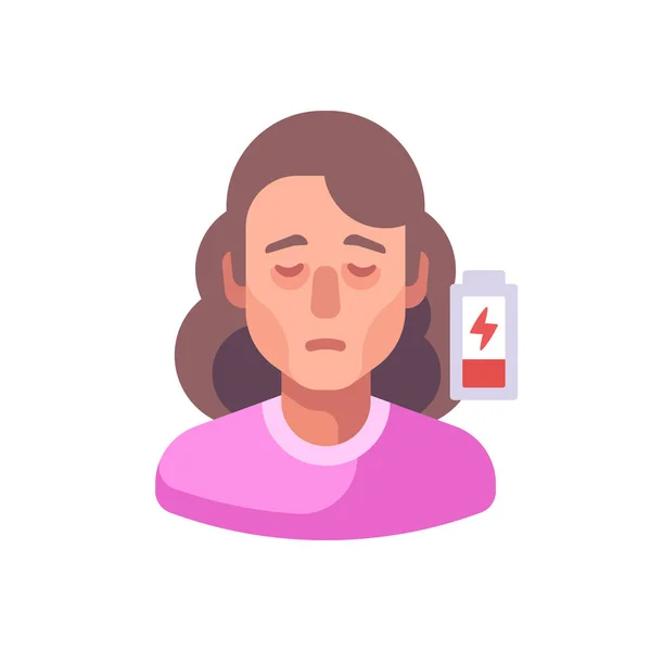 Low Energy Icon Fatigue Flat Illustration Woman Feeling Tired Sleepy — Stock Vector