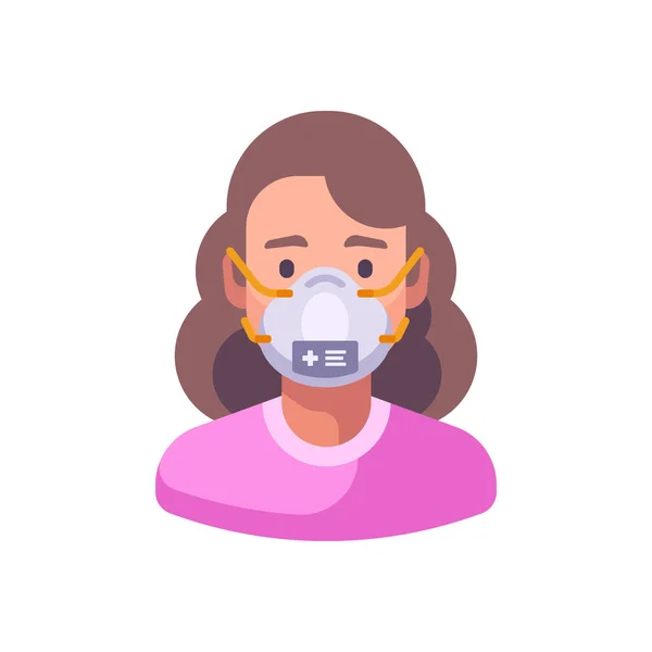 Mujer Con Máscara Facial N95 Protección Contra Virus Ilustración Plana — Vector de stock