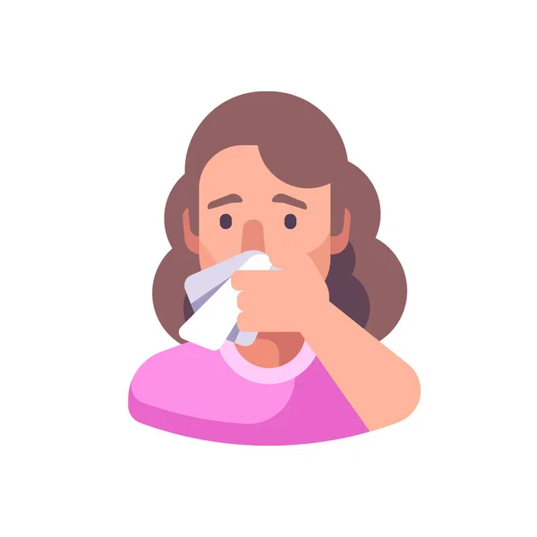Hapşırırken Burnunu Ağzını Kapatan Kadın Enfeksiyon Önleme Düz Illüstrasyon — Stok Vektör