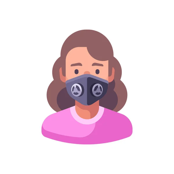 Mujer Con Máscara Facial N99 Negra Protección Contra Virus Ilustración — Vector de stock