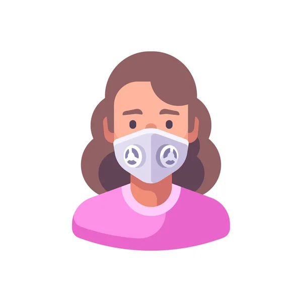 Mujer Con Máscara Facial N99 Blanca Protección Contra Virus Ilustración — Vector de stock