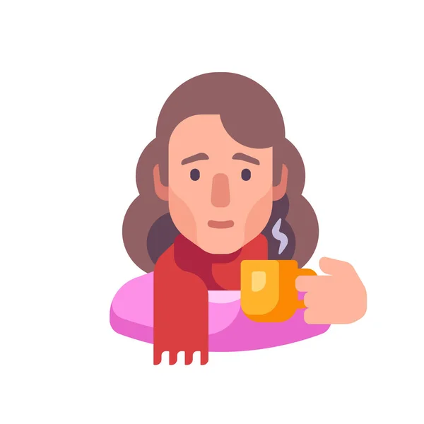 Mädchen Schal Trinkt Tee Flache Illustration lizenzfreie Stockillustrationen