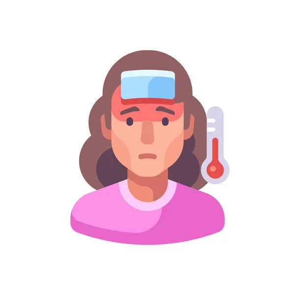 Лихорадка Плоская Иллюстрация Больной Женщиной Простудой Стоковый вектор