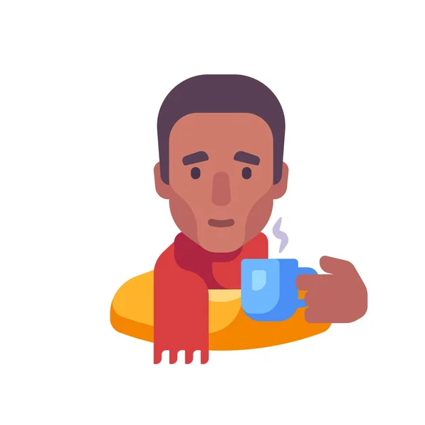 Афроамериканец Шарфе Пьет Чай Плоской Иллюстрацией Лицензионные Стоковые Векторы