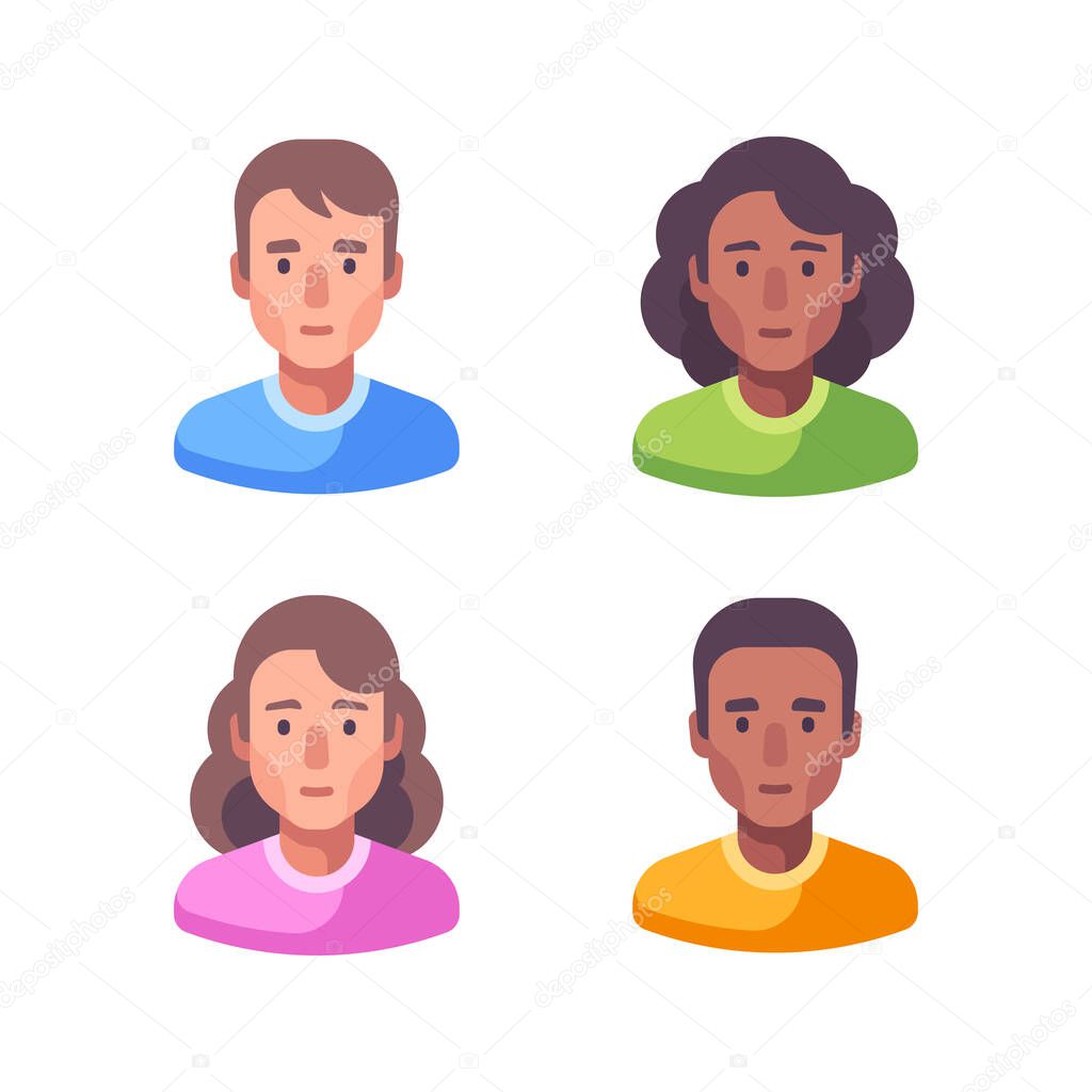 Set of male and female faces. Avatar flat illustration.