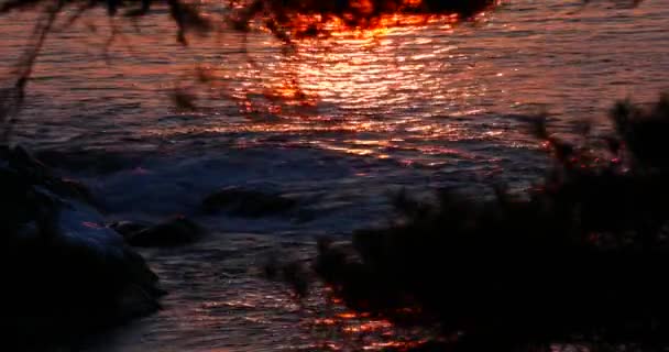 Ondas Mar Brilham Vermelhas Desde Amanhecer Manhã Extremo Oriente Marine — Vídeo de Stock