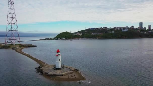 Vue Aérienne Estivale Phare Tokarevskiy Des Anciens Phares Extrême Orient — Video