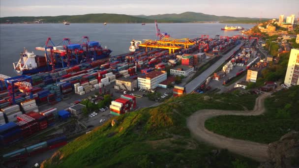 Vladivostok Russia June 2018 Panorama View Many Colourful Containers Vladivostok — Stock Video