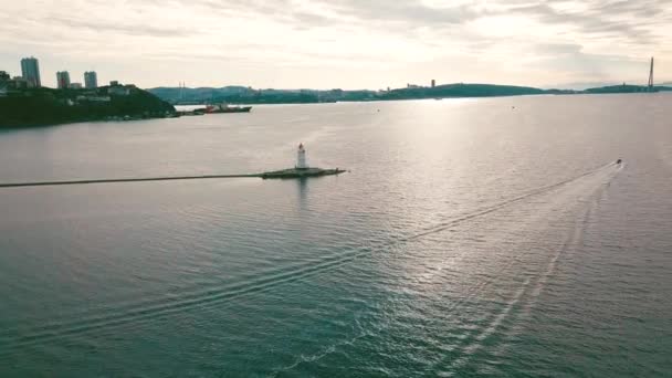 Vue Aérienne Estivale Phare Tokarevskiy Des Anciens Phares Extrême Orient — Video