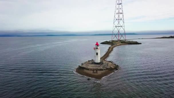 Luftaufnahme Des Tokarevskiy Leuchtturm Einer Der Ältesten Leuchttürme Fernen Osten — Stockvideo