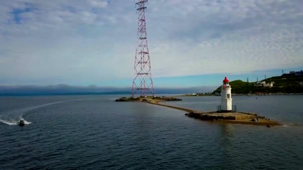 Vista Aérea Verano Del Faro Tokarevskiy Uno Los Faros Más — Vídeos de Stock