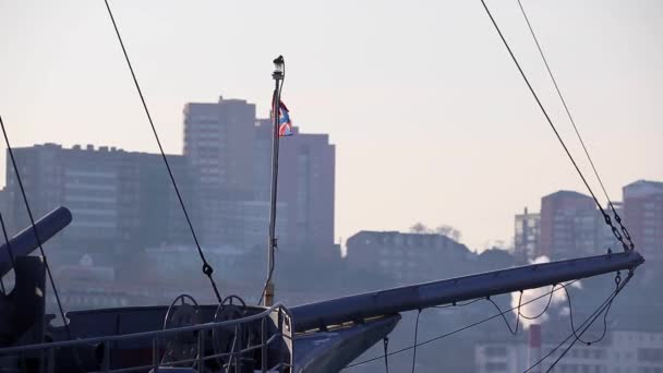 Vlajka Svatého Ondřeje Vyvinut Vojenské Námořní Lodi Vojenské Lůžko Vladivostoku — Stock video