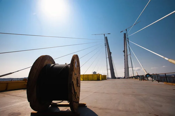 Строительство Мостовых Берез Заливе Золотой Рог 2012 Году Саммиту Атэс — стоковое фото