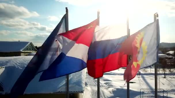 Bandeiras Parque Nacional Bikin Federação Russa Território Primorsky Contra Céu — Vídeo de Stock