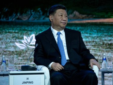 Eylül, 2018 - Vladivostok, Vladivostok Doğu Ekonomik Forumu Primorsky Krai - Çin XI Jinping Halk Cumhuriyeti Başkanı bıraktı