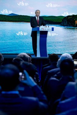 Eylül, 2018 - Vladivostok, Primorsky Krai - Rusya Federasyonu Vladimir Putin'in Doğu Avrupa Ekonomik Forum 2018 yılında Doğu Ekonomik Forumu bir parçası olarak Başkan tarafından konuşma