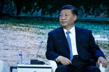 September, 2018 - Vladivostok, Primorsky Krai - Chairman of the People's Republic of China Xi Jinping's Quit at the Eastern Economic Forum in Vladivostok clipart