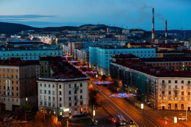 Ekim, 2018 - Murmansk, Rusya Federasyonu - Murmansk Kuzey Kutup Dairesi bulunan dünyanın en büyük şehridir. Murmansk Barents Denizi'nin Kola Bay rocky Doğu kıyısında yer alan.