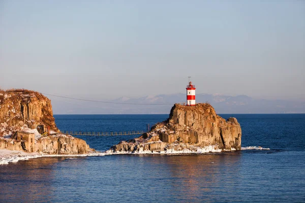 Leuchtturm Kap Basargin Goldene Horn Bucht Wladiwostok Symbol Russkij Insel — Stockfoto