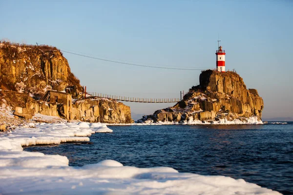 Leuchtturm Kap Basargin Goldene Horn Bucht Wladiwostok Symbol Russkij Insel — Stockfoto