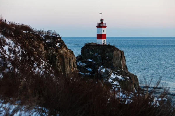 Phare Cap Basargin Golden Horn Bay Symbole Vladivostok Île Russky — Photo