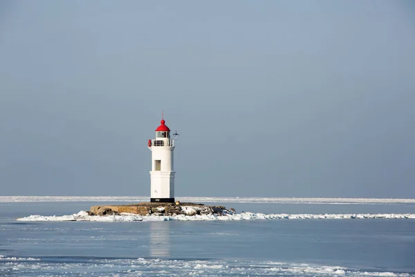 Aerial Winter View Tokarevskiy Lighthouse One Oldest Lighthouses Far East — Stock Photo, Image