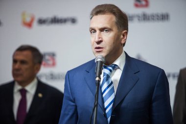 2012, Vladivostok - First Deputy Prime Minister of the Russian Federation Igor Shuvalov at the opening of the Sollers automobile plant clipart