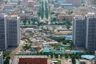Kuzey Kore, Pyongyang - Kuzey Kore'nin başkenti Pyongyang'a orta kesiminde çekim panoramik