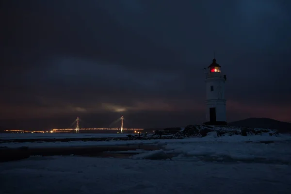 Veduta Aerea Invernale Del Faro Tokarevskiy Uno Dei Fari Più — Foto Stock