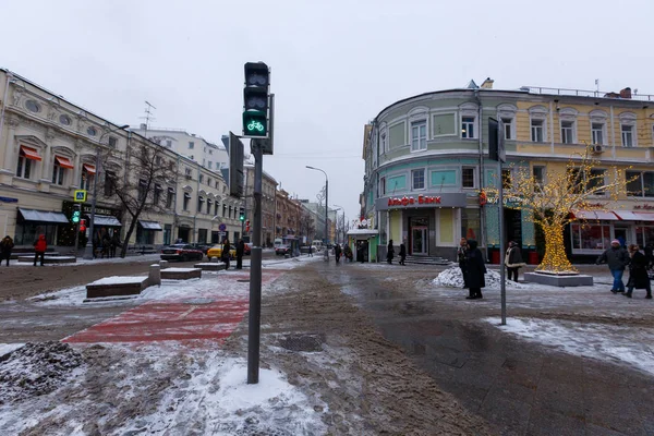 January 2019 Moscow Central Streets Capital Russia Moscow Decorated Eve — Stock Photo, Image