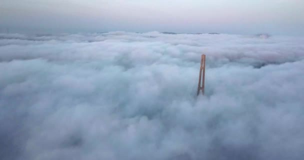 Volando Sopra Strada Tra Cavi Cavo Rimasto Ponte Russo Attraverso — Video Stock