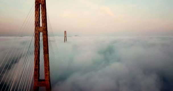 Flying Road Cables Cable Stayed Russian Bridge Eastern Bosphorus Strait — Stock Video