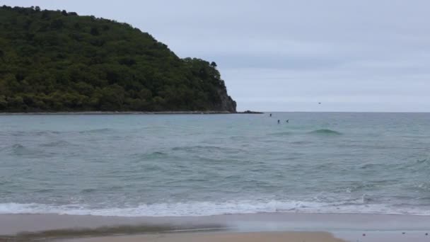 Pintoresca Isla Medio Del Mar Cerca Playa Arena Salvaje Isla — Vídeos de Stock