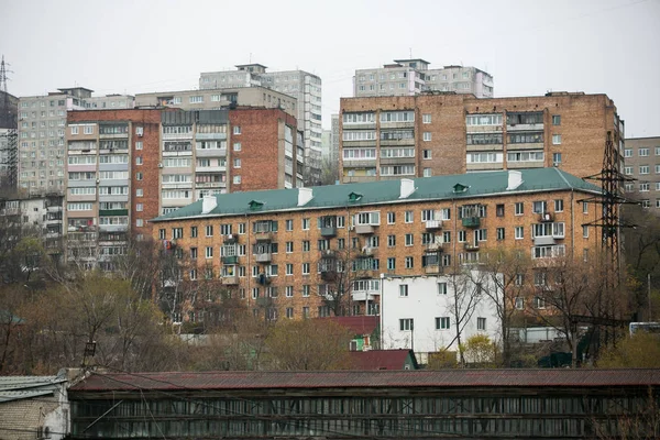 2013 Vladivostok Desenvolvimento Residencial Painel Vladivostok Casas Tijolo Ruas Áreas — Fotografia de Stock