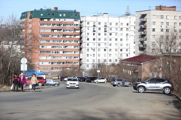 2013 Vladivostok Desarrollo Residencial Paneles Vladivostok Casas Ladrillo Calles Zonas — Foto de Stock