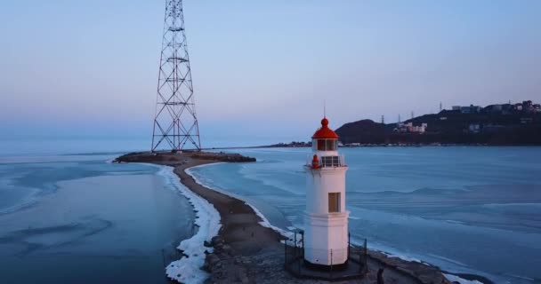 Översta Panorama Flygfoto Över Tokarev Fyr Vladivostok Fyren Ligger Peter — Stockvideo