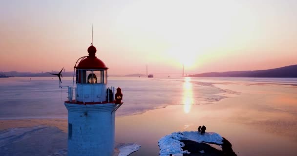 Top Aerea Vista Panoramica Del Faro Tokarev Vladivostok Faro Trova — Video Stock