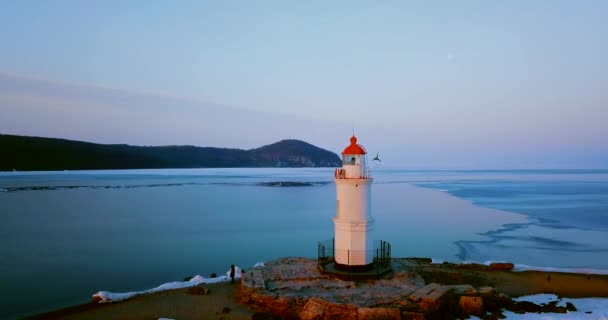 Vista Panorámica Aérea Superior Del Faro Tokarev Vladivostok Faro Está — Vídeos de Stock