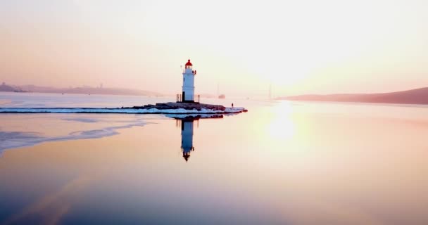 Top Aerial Panoramic View Tokarev Lighthouse Vladivostok Lighthouse Located Peter — Stock Video