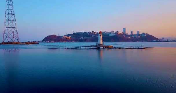 Översta Panorama Flygfoto Över Tokarev Fyr Vladivostok Fyren Ligger Peter — Stockvideo