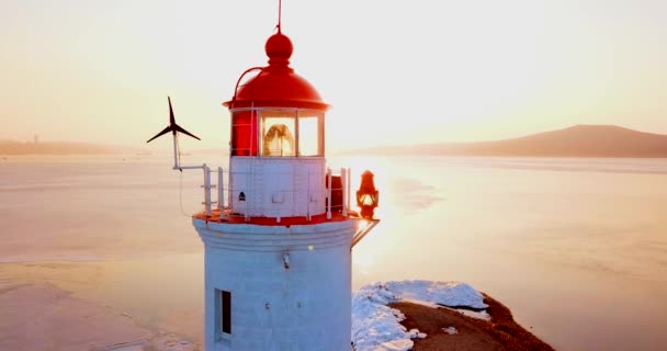 Vista Panorámica Aérea Superior Del Faro Tokarev Vladivostok Faro Está — Vídeo de stock