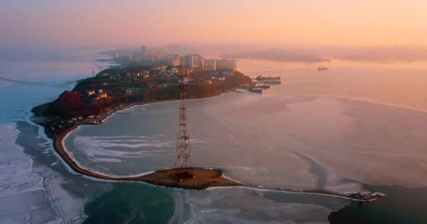 Luchtfoto Van Grote Hoogte Van Het Egersheld Schiereiland Vladivostok Rusland — Stockvideo