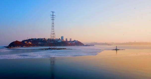 Luchtfoto Panoramisch Bovenaanzicht Van Tokarev Vuurtoren Vladivostok Vuurtoren Bevindt Zich — Stockvideo