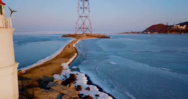 Tokarev Lighthouse Vladivostok Içinde Iyi Hava Panoramik Manzaralı Deniz Feneri — Stok video