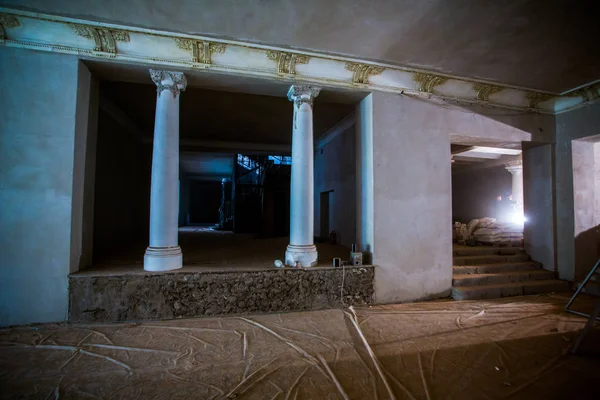 The spacious interior of the old mansion during the restoration work.