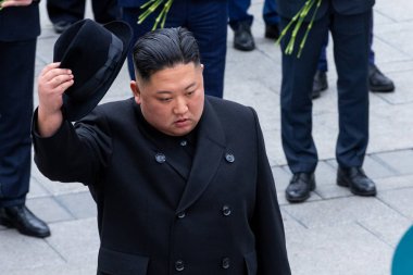 Vladivostok, Primorye Territory - 26 Nisan - Dprk Genel Sekreteri Portresi (Kuzey Kore) Vladivostok şehrinin Uzak Doğu başkenti yaptığı ziyaret sırasında.