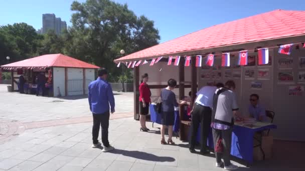 Wrzesień 2018 Władywostok Rosja Korea Północna Handlu Wystawy Namiot Dzielnicy — Wideo stockowe