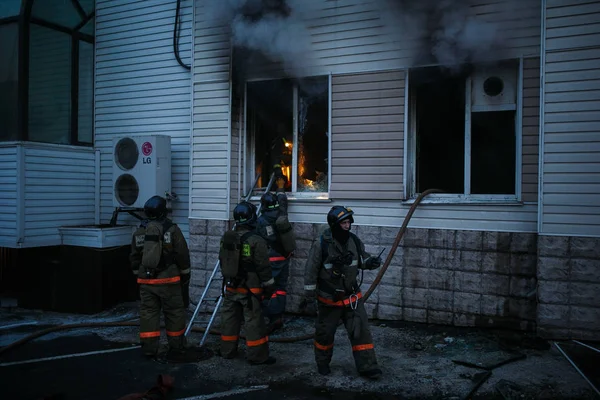 Novembre 2014 Vladivostok Territoire Primorsky Incendie Hôtel Soir Les Pompiers — Photo
